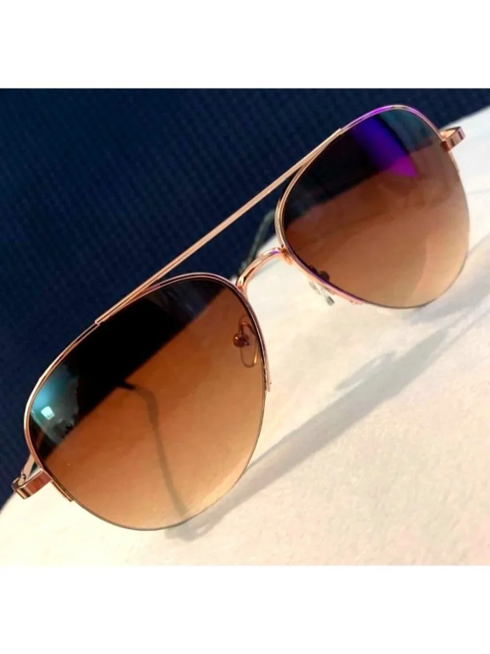 Aviator Style Sunglasses With Rose Gold Frame & Brown Gradient Lenses